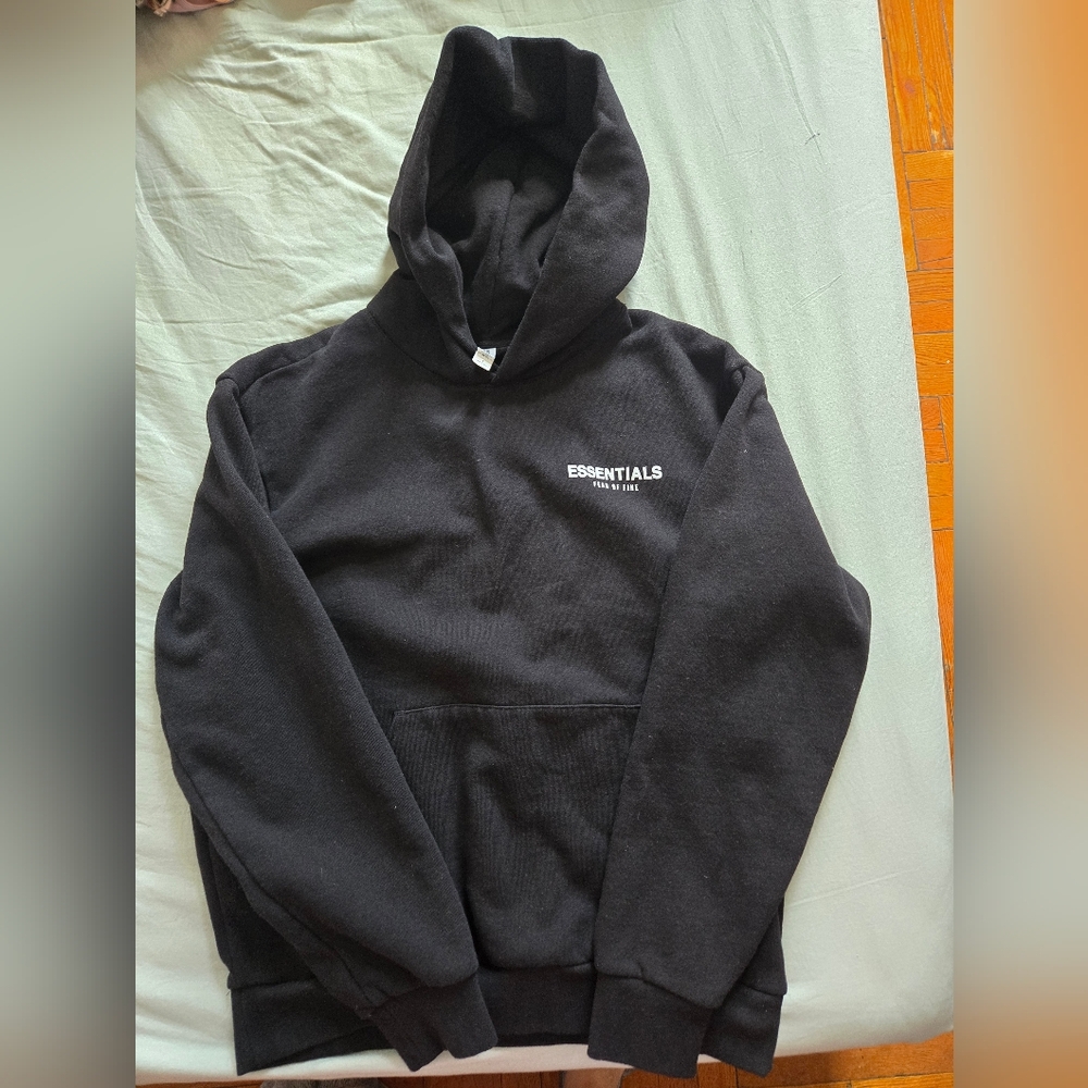 Essentials Black Hoodie with White Logo